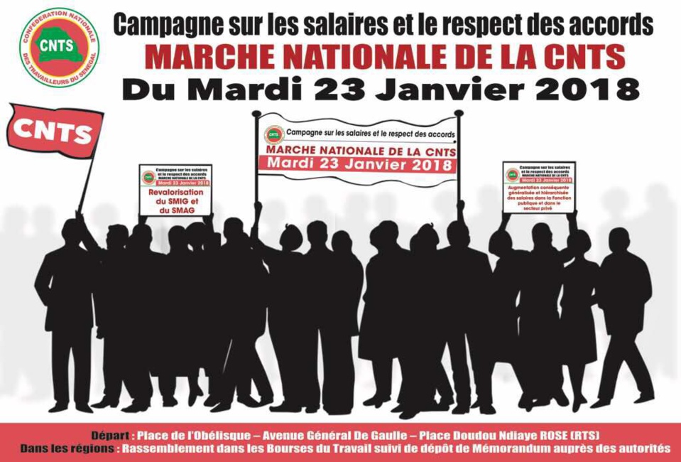 Campagne sur les salaires et le respect des accords: La Cnts dans la rue le 23 Janvier prochain