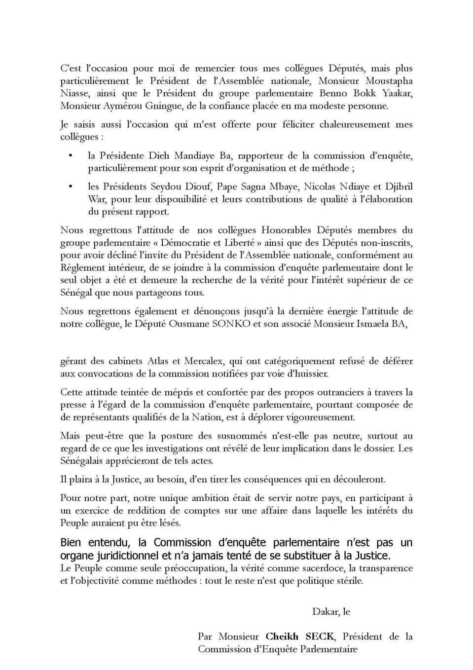 AFFAIRE DES 94 MILLIARDS : La Commission d'enquête parlementaire blanchit Mamour Diallo et enfonce Ousmane Sonko AFFAIRE DES 94 MILLIARDS : La Commission d'enquête parlementaire blanchit Mamour Diallo et enfonce Ousmane Sonko