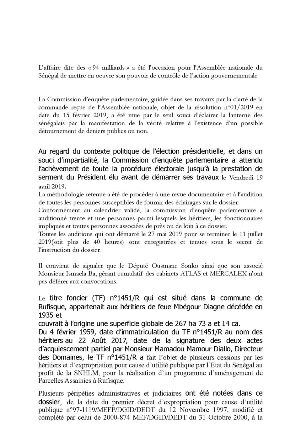 AFFAIRE DES 94 MILLIARDS : La Commission d'enquête parlementaire blanchit Mamour Diallo et enfonce Ousmane Sonko AFFAIRE DES 94 MILLIARDS : La Commission d'enquête parlementaire blanchit Mamour Diallo et enfonce Ousmane Sonko