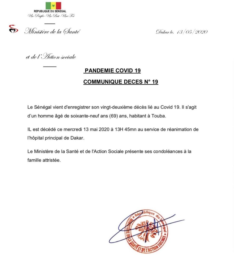 Covid-19 : Le Sénégal enregistre un 22e décès