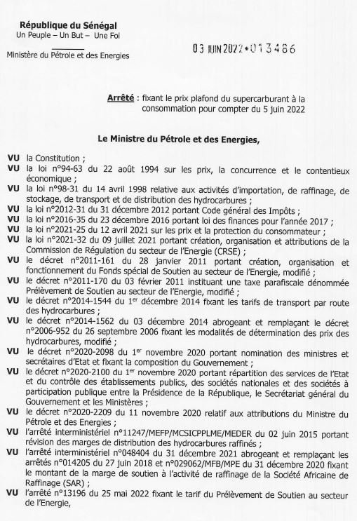 Arrêté ministériel:le prix de l'essence fixé à 890 FCFA.