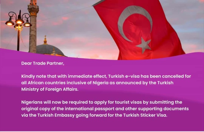 La Turquie vient de supprimer le e-visa pour tous les ressortissants Africains sauf pour le Nigeria.
