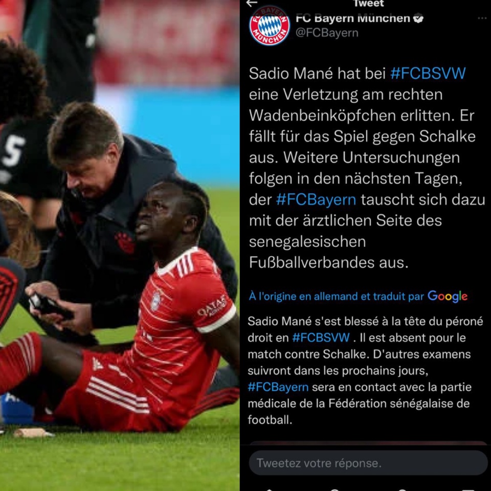 Blessure de Sadio Mane : Le communiqué officiel du Bayern Munich écarte le forfait pour le mondial 2022 ! Blessure de Sadio Mane : Le communiqué officiel du Bayern Munich écarte le forfait pour le mondial 2022 !