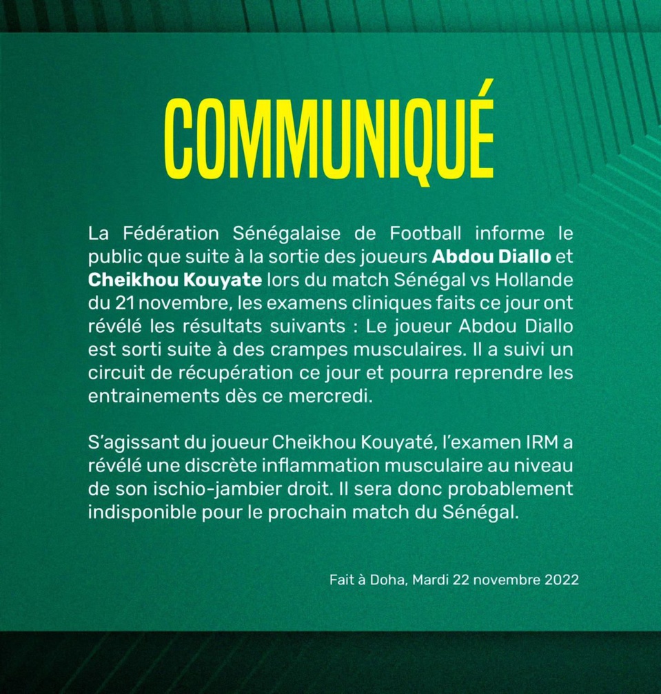 La Fédération donne des nouvelles de Kouyaté et Abdou Diallo La Fédération donne des nouvelles de Kouyaté et Abdou Diallo