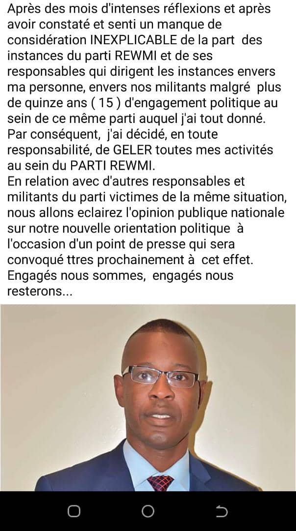 Bassirou Bocoum, membre fondateur de Rewmi à Thiès gèle ses activités