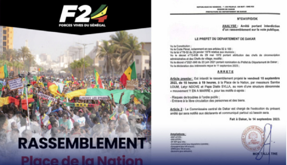 Dakar : Le préfet interdit la manifestation du F24 prévue ce vendredi à la Place de la Nation Dakar : Le préfet interdit la manifestation du F24 prévue ce vendredi à la Place de la Nation