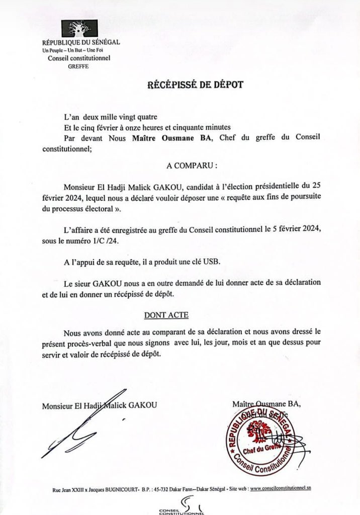 Requête aux fins de poursuite du processus électoral