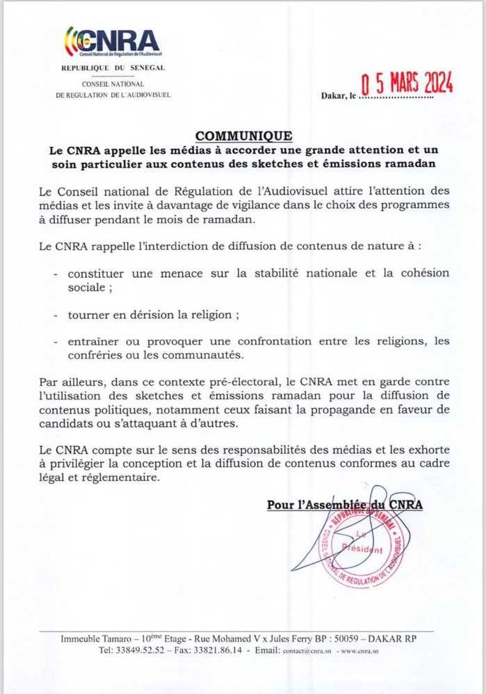 Présidentielle-Ramadan 2024: Les mises en garde du CNRA aux médias