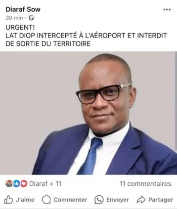 Faux, faux et Faux Lat Diop n’a pas été intercepté à l’aéroport