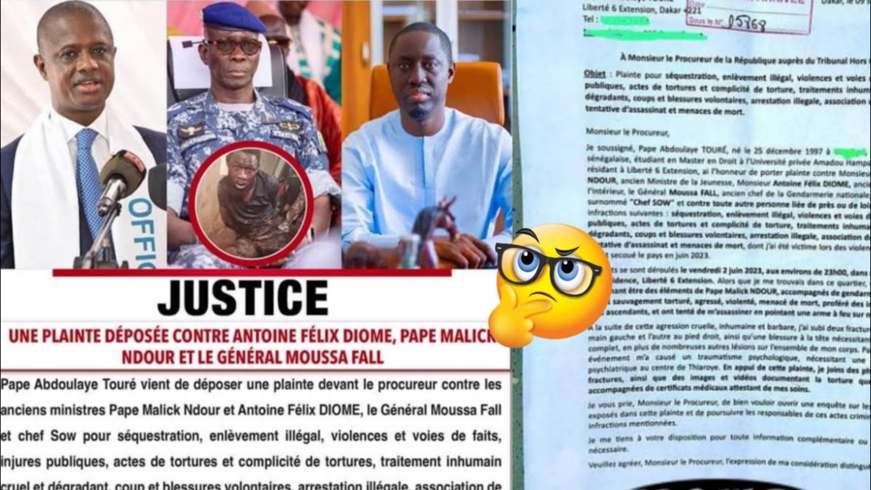 CONTRE-ATTAQUE DE L’ACTIVISTE : Pape Abdoulaye Touré cite 16 chefs d’accusation dans sa plainte contre Pape Malick Ndour, Antoine Diome, le général Moussa Fall et le chef Sow CONTRE-ATTAQUE DE L’ACTIVISTE : Pape Abdoulaye Touré cite 16 chefs d’accusation dans sa plainte contre Pape Malick Ndour, Antoine Diome, le général Moussa Fall et le chef Sow