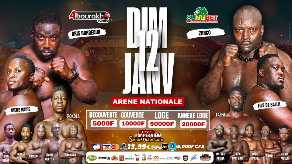 PREMIERE JOURNEE ALBOURAKH EVENTS CE 12 JANVIER 2025 A L'ARENE NATIONALE : Présentation des combats du 12 janvier à l’Arène nationale PREMIERE JOURNEE ALBOURAKH EVENTS CE 12 JANVIER 2025 A L'ARENE NATIONALE : Présentation des combats du 12 janvier à l’Arène nationale