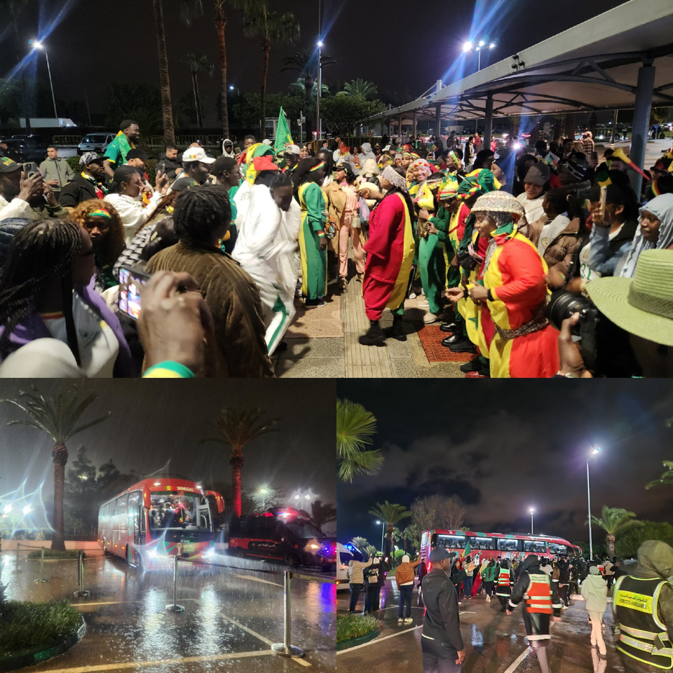 Arrivée des Lions sous une forte pluie et une belle mobilisation du 12e Gaïndé : Tanger bénit les Lions de la Téranga Arrivée des Lions sous une forte pluie et une belle mobilisation du 12e Gaïndé : Tanger bénit les Lions de la Téranga