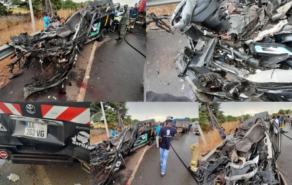 TRANSGAMBIENNE ENSANGLANTÉE : Sept morts dont un policier dans un choc frontal d’une violence inouïe à Farafenni TRANSGAMBIENNE ENSANGLANTÉE : Sept morts dont un policier dans un choc frontal d’une violence inouïe à Farafenni