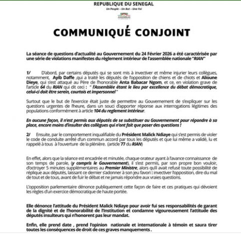 QUESTIONS D’ACTUALITÉ AU GOUVERNEMENT : L’opposition parlementaire relève une série de violations du règlement intérieur et promet d’en tirer toutes les conséquences de droit