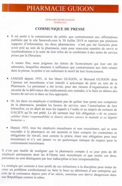 communiqué de la pharmacie Guigon