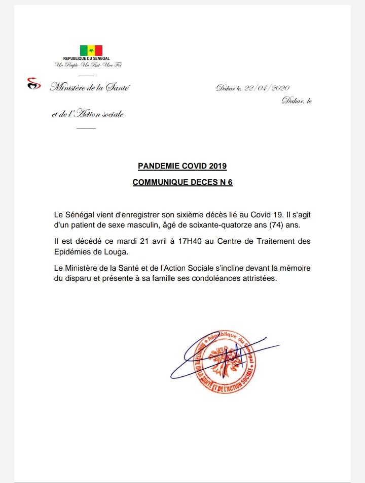 Covid-19 : Le Sénégal enregistre un 6ème décès