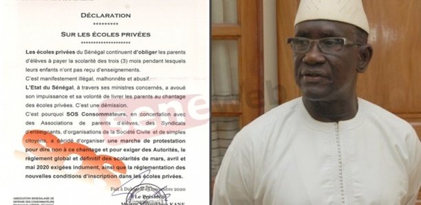 Contre le paiement des 3 mensualités réclamées aux parents d'élèves : SOS consommateur en rassemblement ce samedi