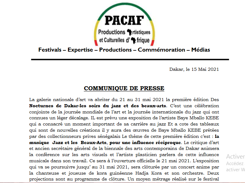 PACAF COMMUNIQUE DE PRESSE