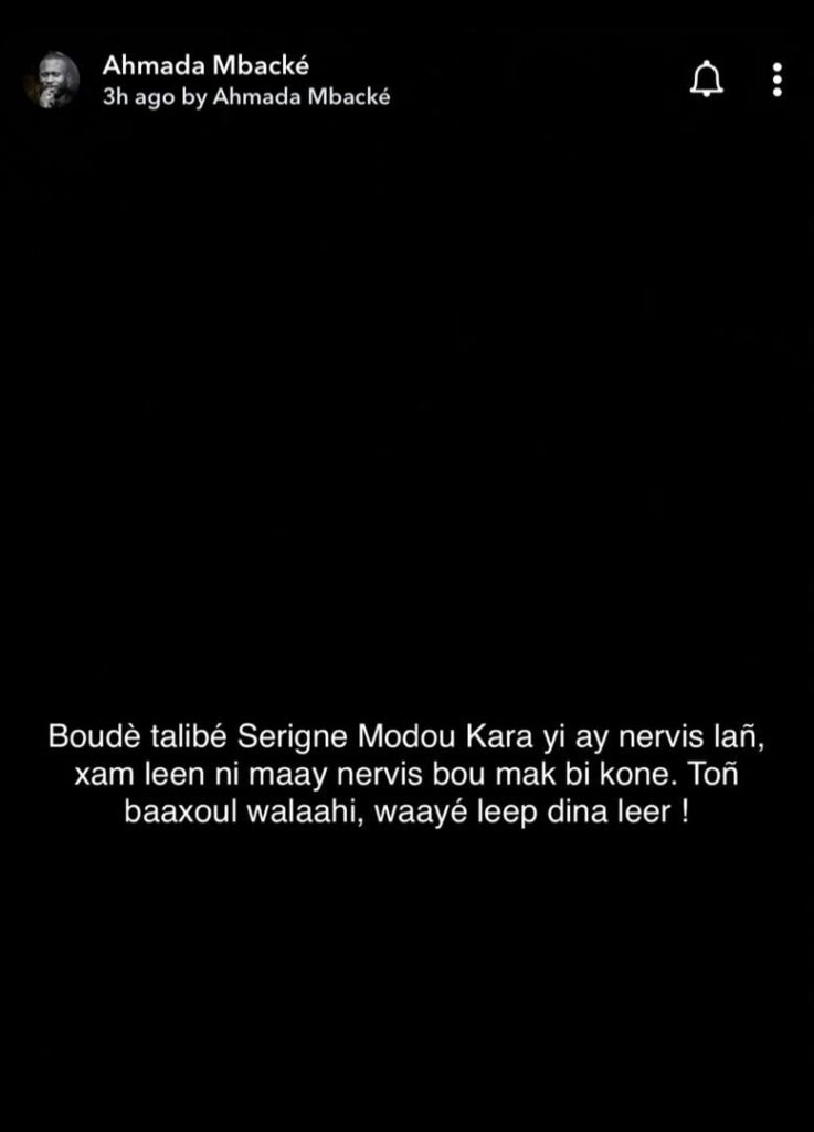 Quand le fils de Serigne Modou Kara répond à Pape Alé Niang : « Togne Bakhoul, Mais Lep dina Lere »