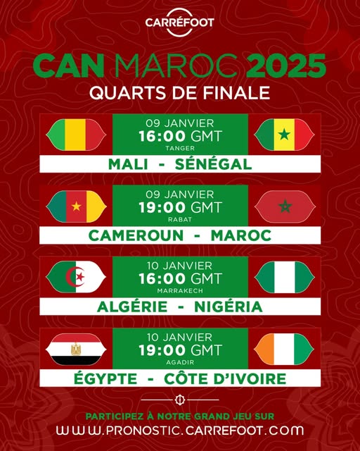CAN 2025 – QUARTS DE FINALE : L’heure de vérité au royaume chérifien