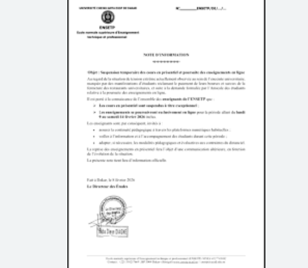 Problèmes dans les universités : Ensetp suspend les cours en présentiel