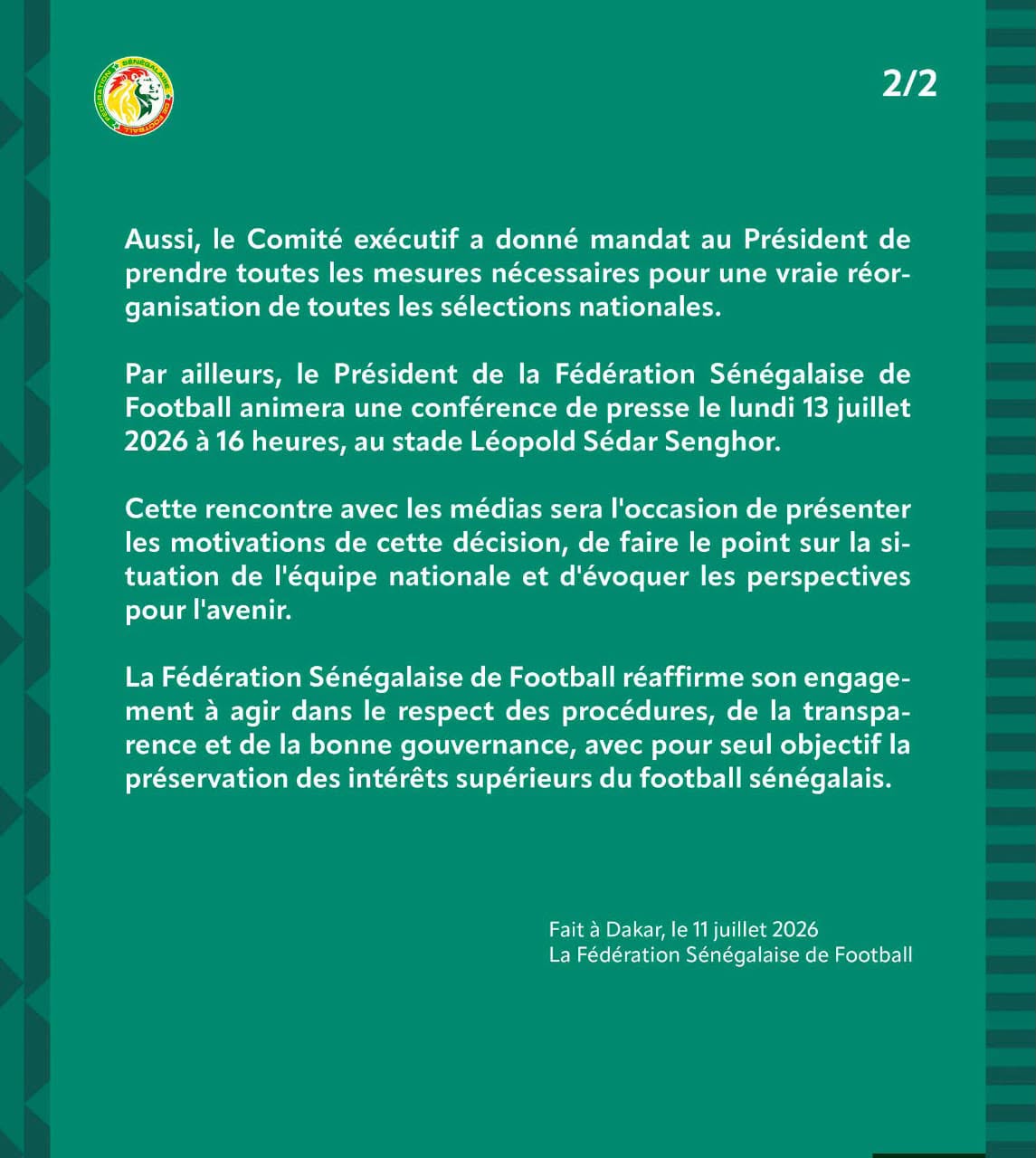  la FSF met fin aux fonctions de Pape Thiaw après le Mondial 2026
