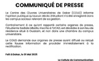 Etudiante retrouvée morte dans une chambre - Les précisions du COUD