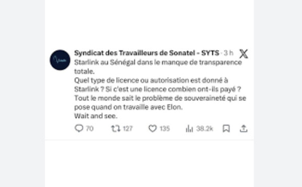 5000 kits négociés par l'Etat avec STARLINK : Le syndicat des travailleurs de Sonatel dénonce un manque de transparence et avertit