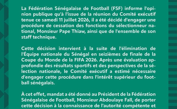  la FSF met fin aux fonctions de Pape Thiaw après le Mondial 2026